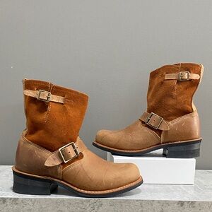 Brown Leather And Suede Ankle Boots with Buckles Size 7